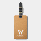 Elegante Beige Bruine Leer Textuur Monogram Bagagelabel (Voorkant verticaal)