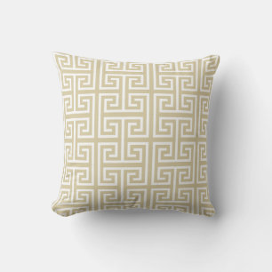 Elegante beige en witte Griekse patroon werp kusse Kussen