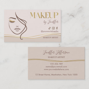 Elegante Beige & Goud Visagist Bedrijfskaart Visitekaartje