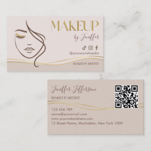 Elegante Beige & Goud Visagist Bedrijfskaart Visitekaartje