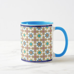 Elegante beige groene en rode geometrische patroon mok