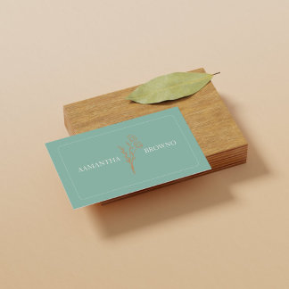 Elegante Beige Groene Gelijste Bloemist Visitekaartje