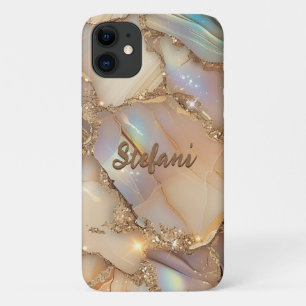 Elegante Beige Holografische Glitter Alcohol Inkt iPhone 11 Hoesje