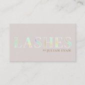 Elegante Beige Holographic Lash Technician Visitekaartje (Voorkant)