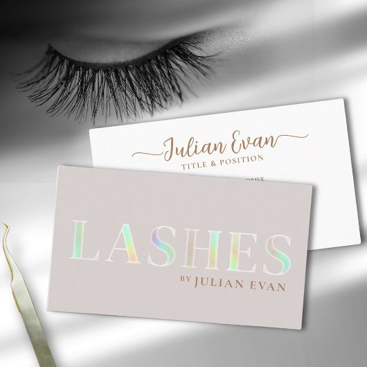 Elegante Beige Holographic Lash Technician Visitekaartje