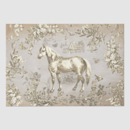 Elegante Beige Horse Floral Toile Kraft Tissuepapier
