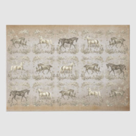 Elegante Beige Horse Floral Toile Kraft Tissuepapier