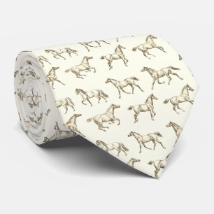 Elegante  beige ivoor galopperende paarden stropdas
