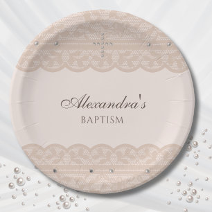 Elegante Beige Kruis Doop Christelijke Doop Papieren Bordje
