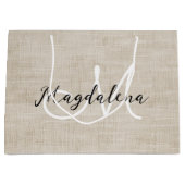 Elegante beige linnen textuur groot cadeauzakje (Voorkant)