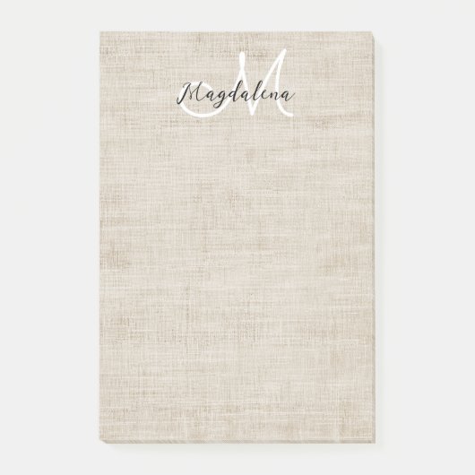 Elegante beige linnen textuur post-it® notes (Voorkant)