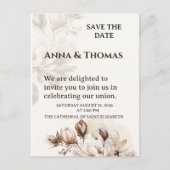 Elegante Beige Magnolia Bewaar de datum Kaart (Voorkant)