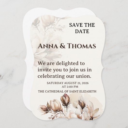 Elegante Beige Magnolia Bewaar de datum Kaart (Voorkant / Achterkant)