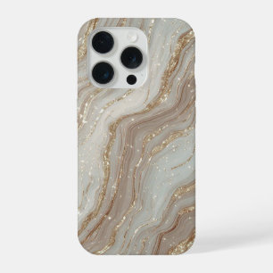 Elegante Beige Marmeren Achtergrond Met Gouden Gli iPhone 15 Pro Hoesje