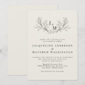 Elegante Beige Monogram Geen Ouders Trouwen Kaart (Voorkant / Achterkant)