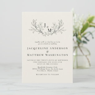 Elegante Beige Monogram Huwelijk Zonder Ouders Kaart