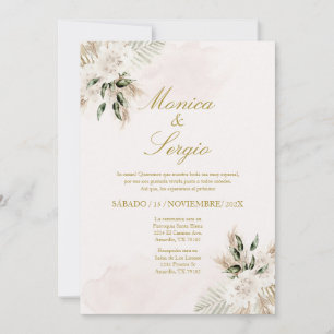 Elegante beige pampa bruiloft uitnodiging in het S