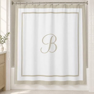 Elegante Beige Rand Schrift Monogram Douchegordijn