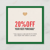 Elegante Beige Red Green Heart Salon Vakantie Kortingskaartje (Voorkant)