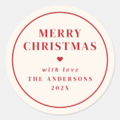 Elegante Beige & Rode Typografie Prettig Kerstfees Ronde Sticker (Voorkant)