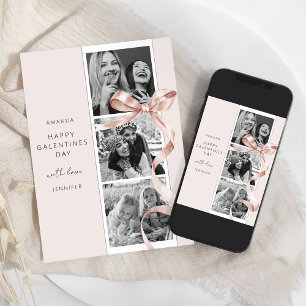 Elegante Beige Strik 3 Foto Galentines Dag Kaart