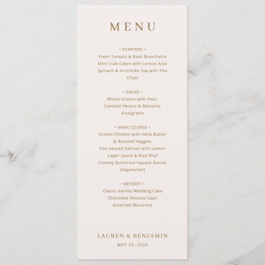 Elegante Beige Typografische Menu (Voorkant)