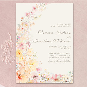 Elegante Beige Waterverf Wildflowers Wedding Kaart