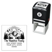 Elegante Bergen Bomen Zon Vogels #2 Naam Adres Zelfinktende Stempel (In situ)