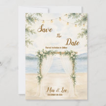 Elegante bergmeer platte save the date kaart