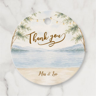 Elegante bergmeer trouwcadeautags bedankjes labels