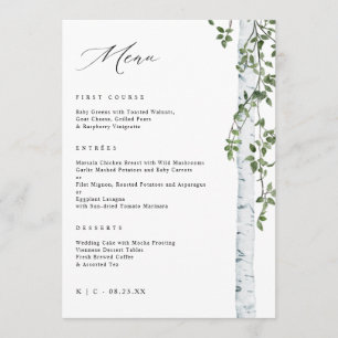 Elegante berk boom Aspen groen bruiloft menu