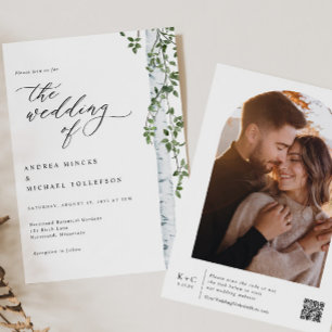 Elegante Berkenboom Boho Foto Bruiloft Kaart