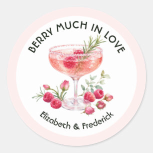 Elegante Bes Veel in Love Framboos Bruiloft Ronde Sticker