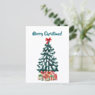 Elegante besneeuwde kerstboom kerstkaart briefkaart