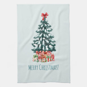 Elegante besneeuwde kerstboom theedoek