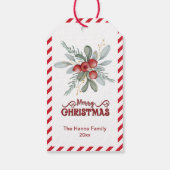 Elegante bessen en groen, rode vrolijke kerst cadeaulabel (Achterkant)