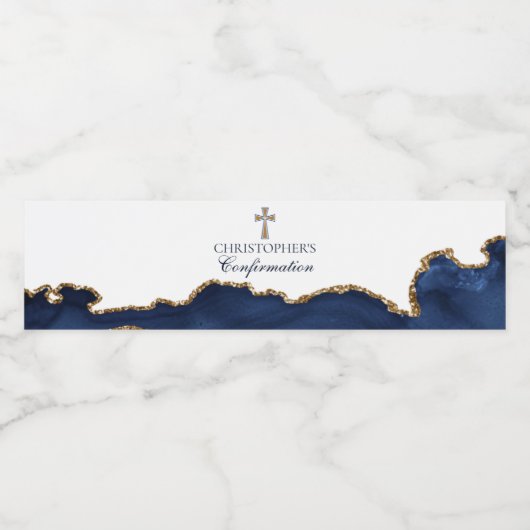 Elegante bevestiging Cross Navy Blue Gold Agaat Waterfles Etiket (Enkel label)