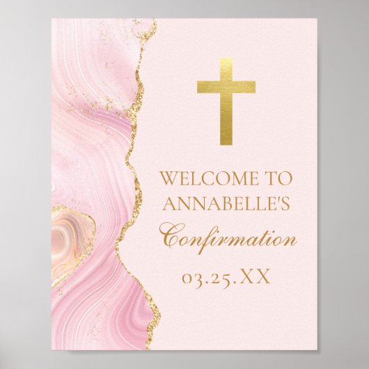 Elegante bevestiging Cross Pink Gold Agaat Party Poster (Voorkant)