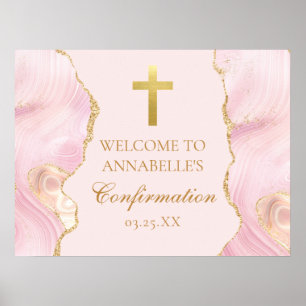 Elegante bevestiging Cross Pink Gold Welkomstfeest Poster