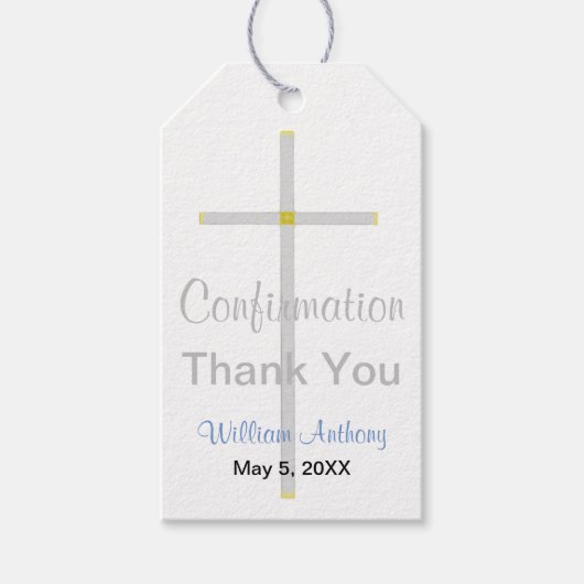 Elegante bevestiging Dank uw zilveren kruis blauw Cadeaulabel (Voorkant)