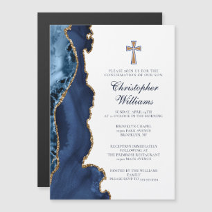 Elegante bevestiging Navy Blue Gold Agaat Magnetische Uitnodiging