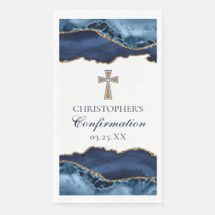 Elegante Bevestigingskruis Marineblauw Goud Op Maa Servet
