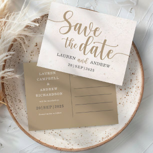 Elegante Bewaar de Datum Goud Calligrafie Schrift Briefkaart