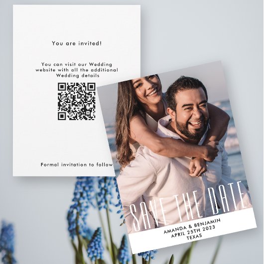 Elegante Bewaar de Datum QR Code Foto Bruiloft Save The Date