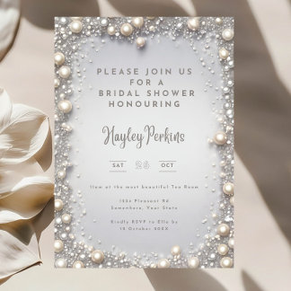 Elegante bewerkbare diamanten & parels bruidsdouch kaart