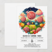 Elegante bewerkbare Lollipop Verjaardag Kaart (Voorkant / Achterkant)