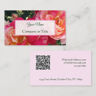 Elegante bewerkbare QR-code gestreepte rozen bloem Visitekaartje