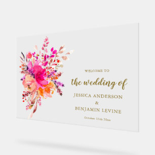 Élégante Bienvenue de mariage floral aquarelle ros