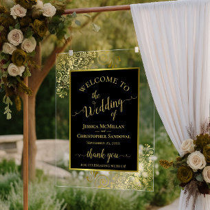 Élégante Bienvenue Mariage Noir & Or Élégant