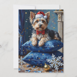 Elegante Biewer Terrier Hond Fluwelen Kerstmis Feestdagenkaart